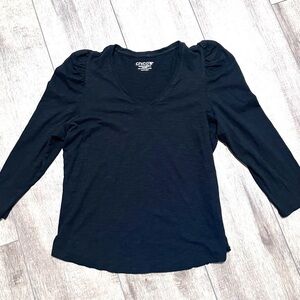 Chico's Black Puff Sleeve Fitted Blouse large